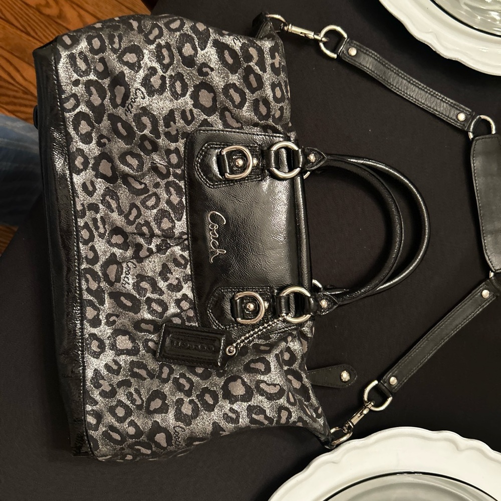 Coach Black and Gray Leopard Print Shoulder Bag